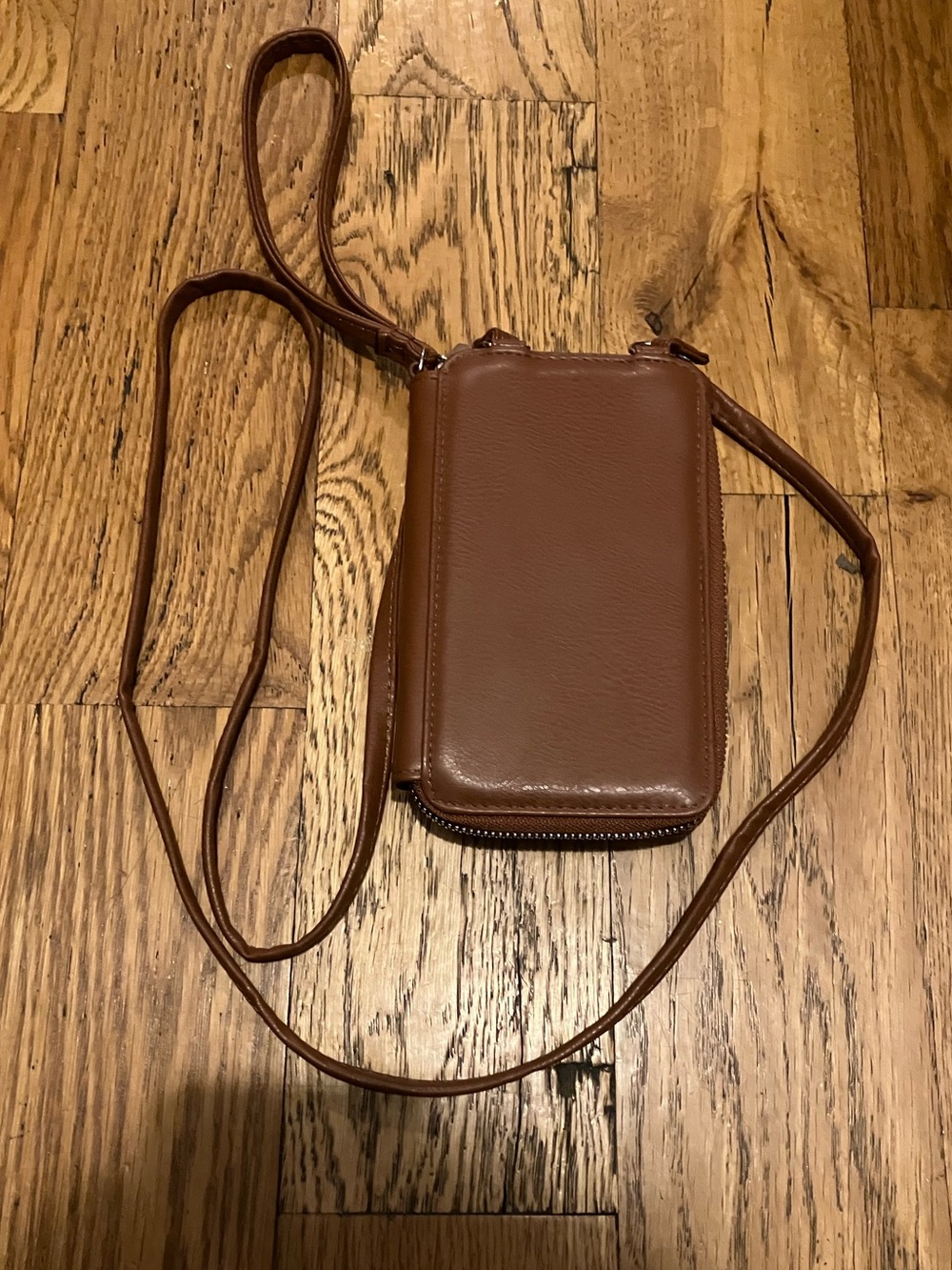 SafeKeeper Small Purse Wallet Clutch Brown Faux Leather Detachable Strap